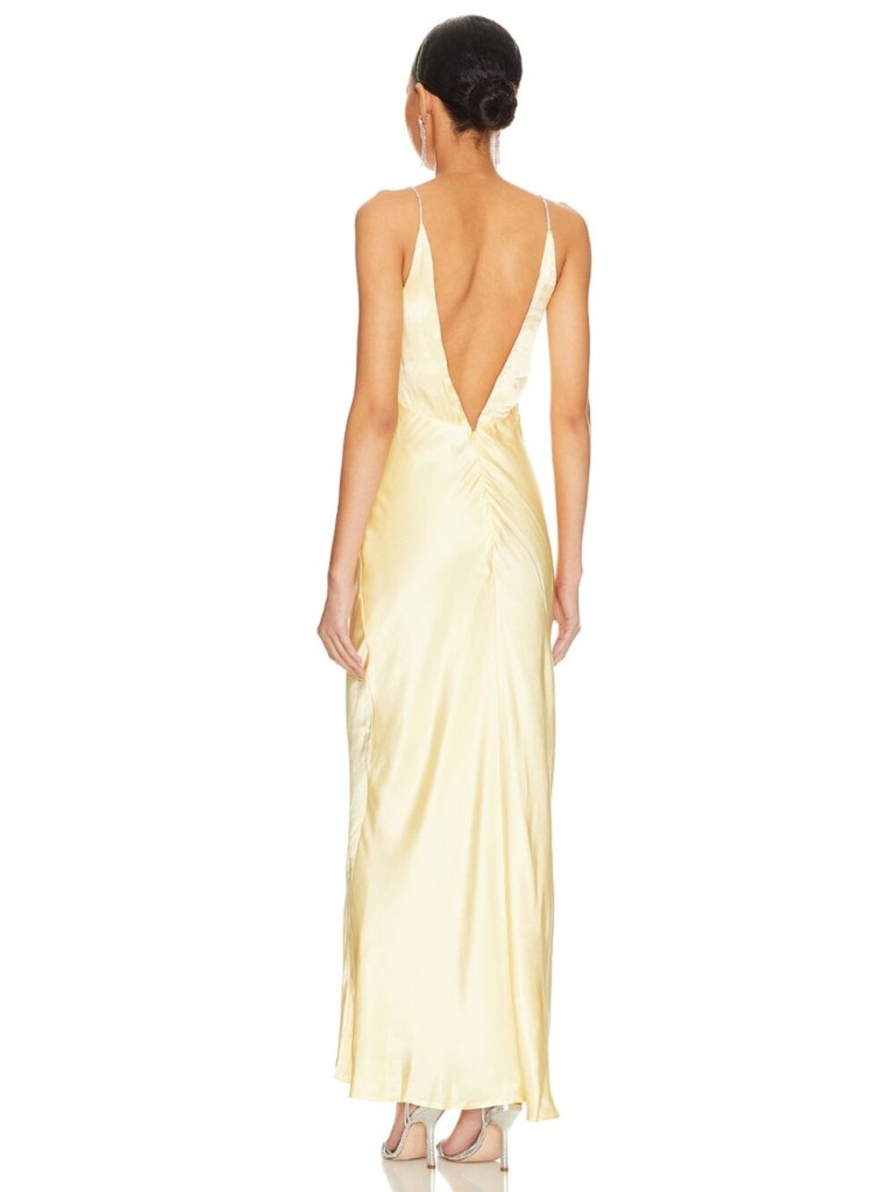 NWT Bardot Capri Diamonte Slip Dress Canary Yellow Satin Maxi Size 6 - Picture 4 of 13
